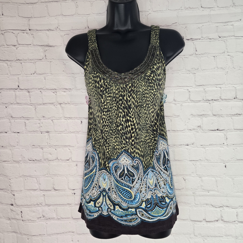 Apt. 9 Y2k Boho Chic Paisley Beaded Neckline Tank Blouse Indie Festival Sz Sm